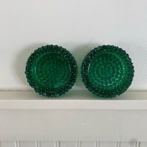 Vintage Emerald Green Hobnail Glass Ashtrays - Pair